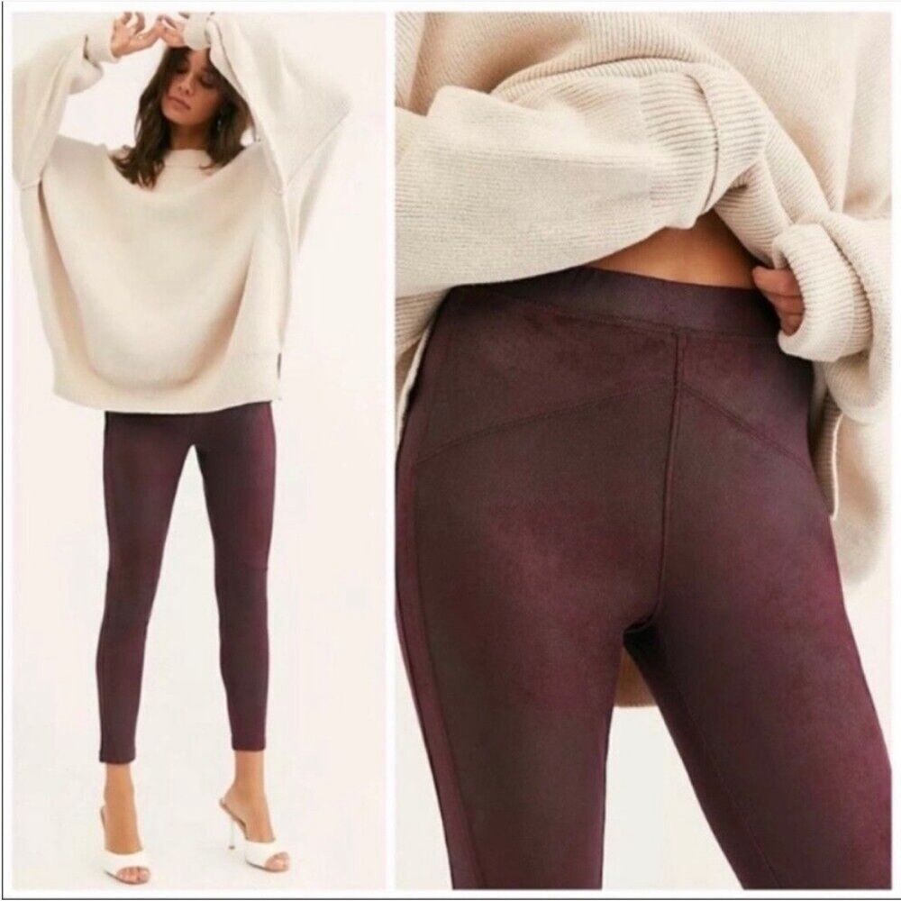 Free People New Burgundy Faux Suede Legging Pants Size 24
